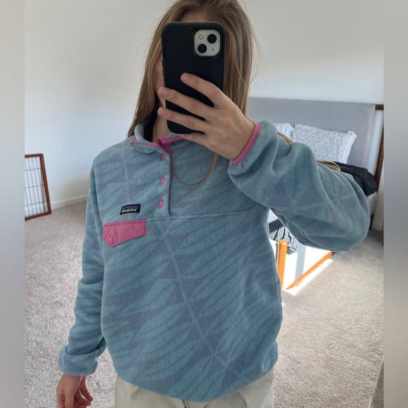 Patagonia Synchilla Sweatshirt Pullover Eucalyptus Fronds Berlin Blue Pink - Picture 4 of 9